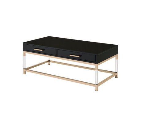 Adiel Coffee Table 82345 Black High Gloss & Gold Finish | Acme | Home Elegance USA
