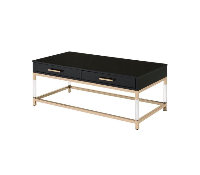 Adiel Coffee Table 82345 Black High Gloss & Gold Finish | Acme | Home Elegance USA