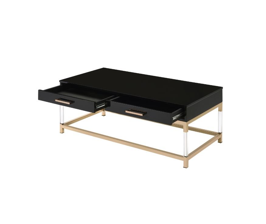 Adiel Coffee Table 82345 Black High Gloss & Gold Finish | Acme | Home Elegance USA