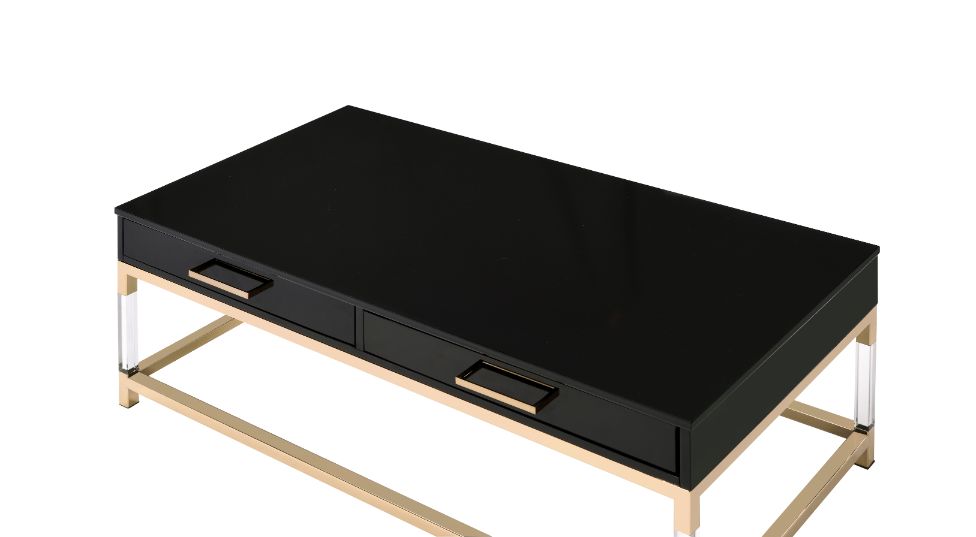 Adiel Coffee Table 82345 Black High Gloss & Gold Finish | Acme | Home Elegance USA