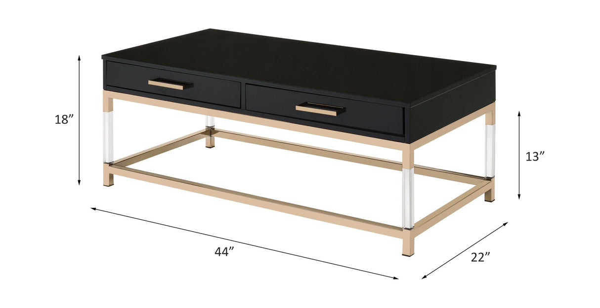 Adiel Coffee Table 82345 Black High Gloss & Gold Finish | Acme | Home Elegance USA