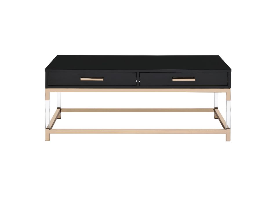 Adiel Coffee Table 82345 Black High Gloss & Gold Finish | Acme | Home Elegance USA