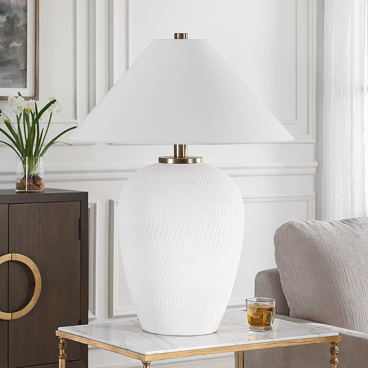 Merriton Matt White Table Lamp by Uttermost - View 3