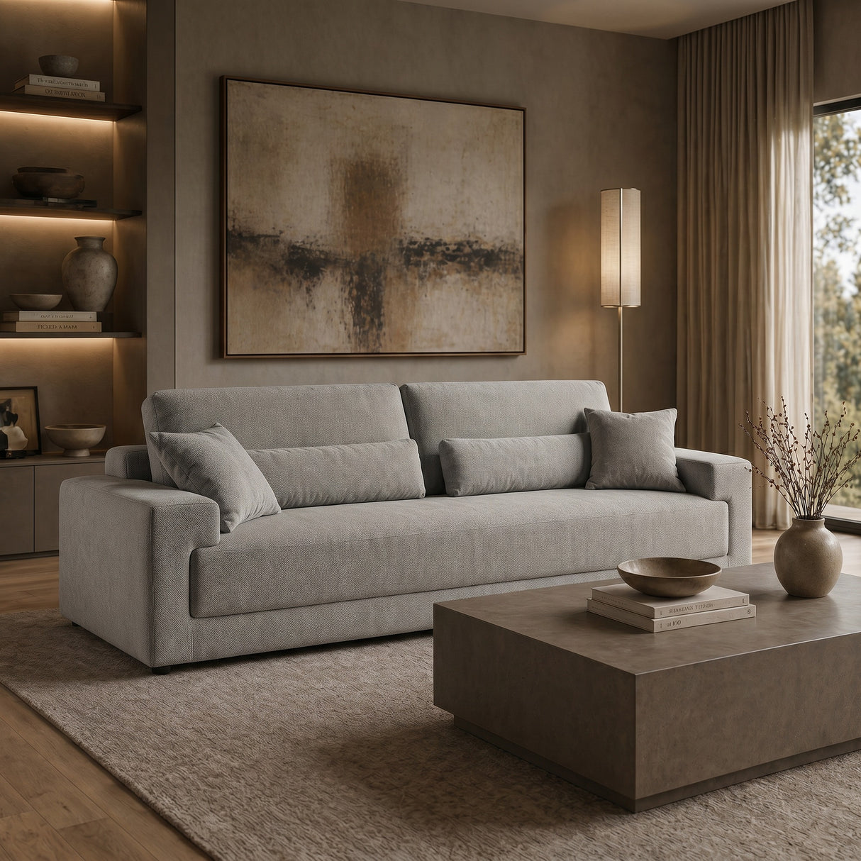 Loki - Modern Grey Fabric 3-Seat Sofa - View Image 1