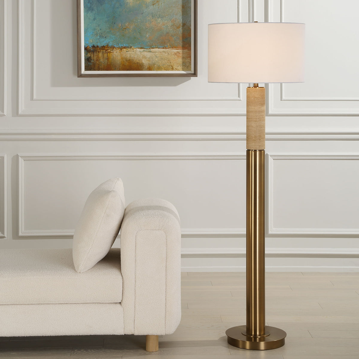 Knox Travertine Floor Lamp - Gold by Uttermost - View 2