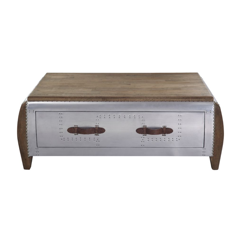 Brancaster Coffee Table 82855 Antique Oak & Aluminum | Acme | Home Elegance USA