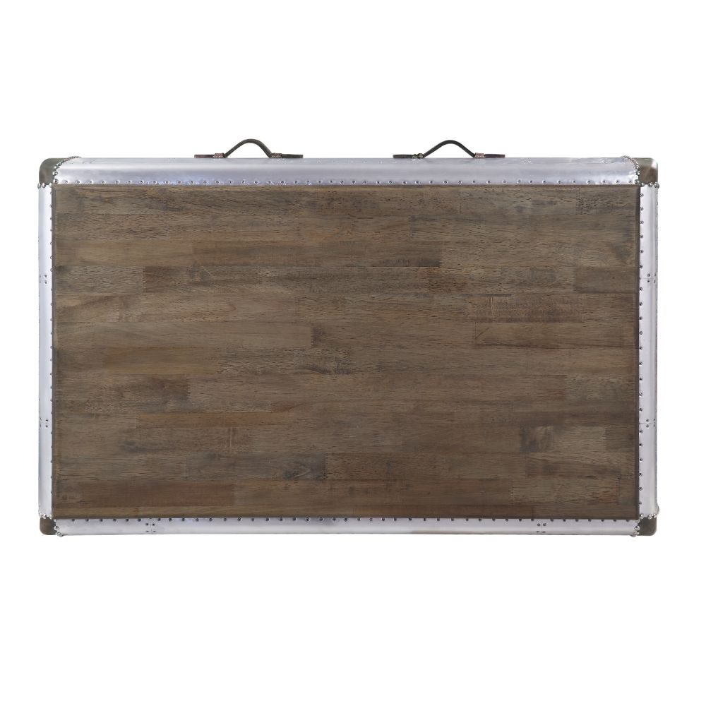 Brancaster Coffee Table 82855 Antique Oak & Aluminum | Acme | Home Elegance USA