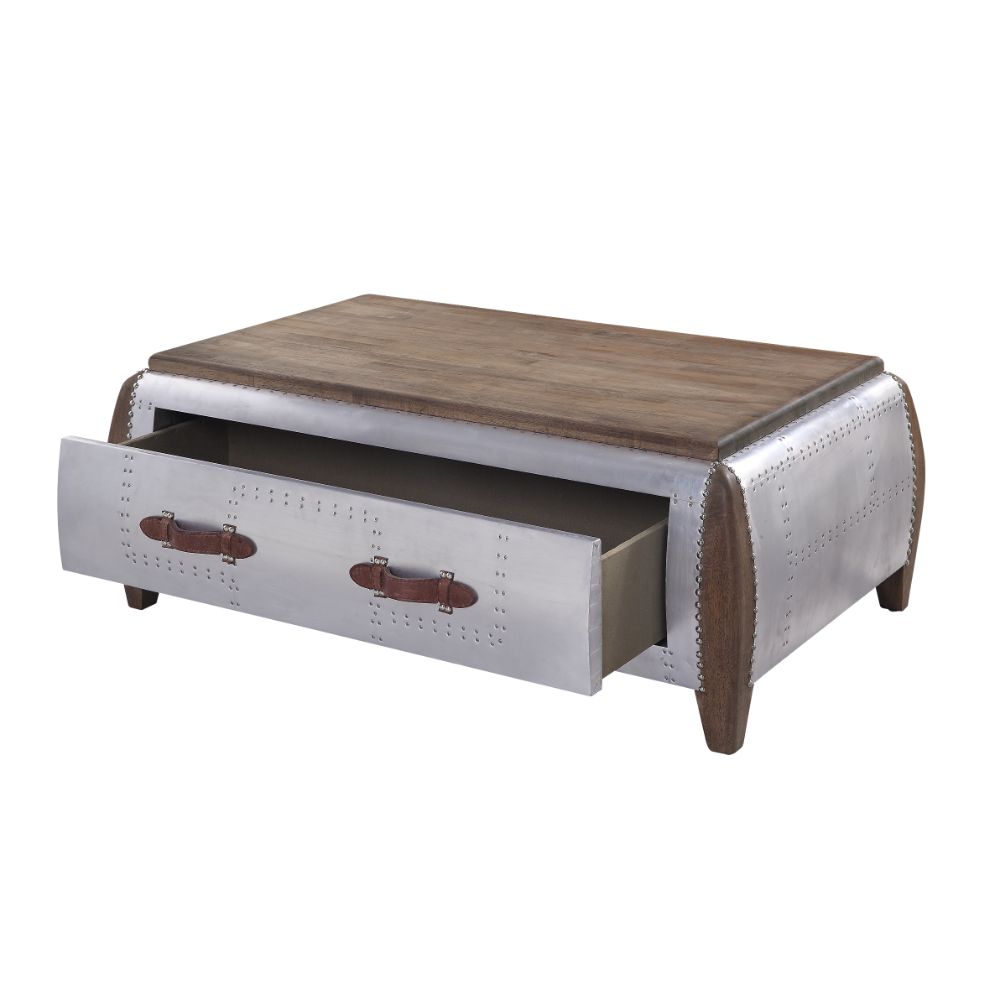 Brancaster Coffee Table 82855 Antique Oak & Aluminum | Acme | Home Elegance USA