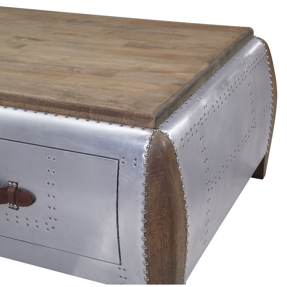 Brancaster Coffee Table 82855 Antique Oak & Aluminum | Acme | Home Elegance USA