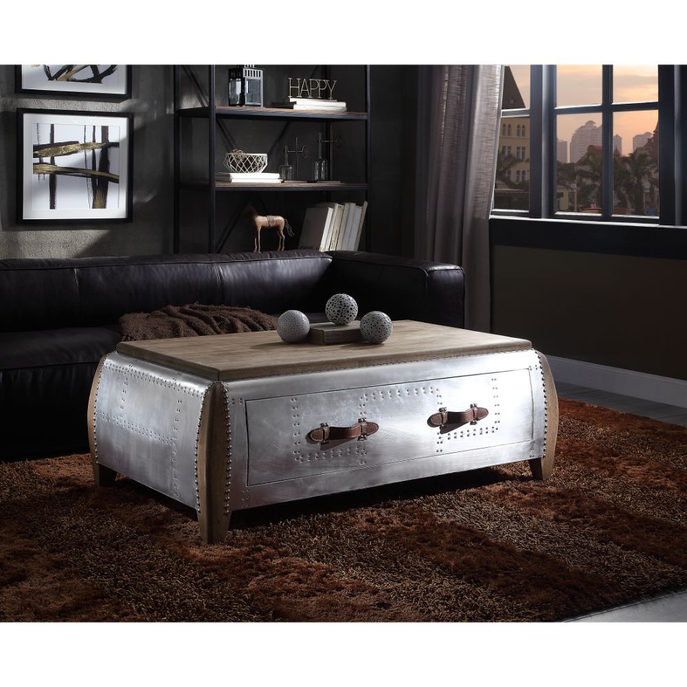Brancaster Coffee Table 82855 Antique Oak & Aluminum | Acme | Home Elegance USA