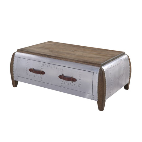 Brancaster Coffee Table 82855 Antique Oak & Aluminum | Acme | Home Elegance USA