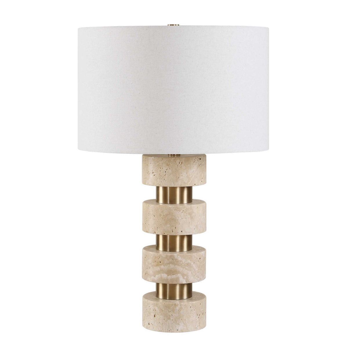 Makani Travertine Table Lamp Brass / Gold / White - Gold / Beige by Uttermost - View 4