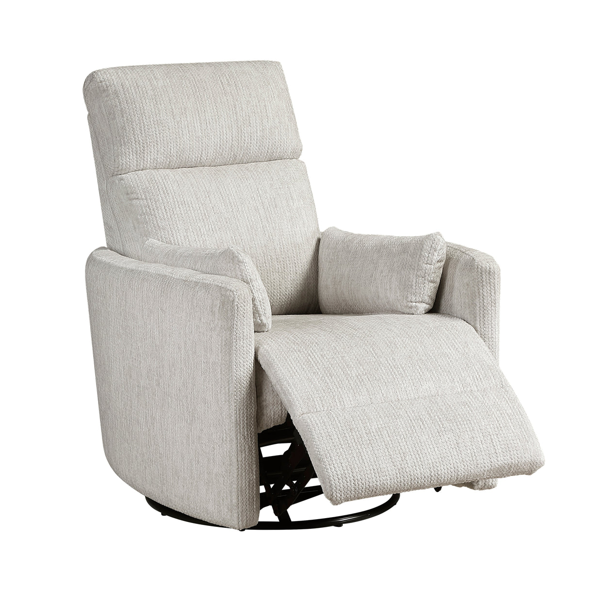 Modern Swivel Glider Reclining Chair Beige Microfiber Upholstery Plush Comfort Matching Pillows Living Room Furniture 1pc