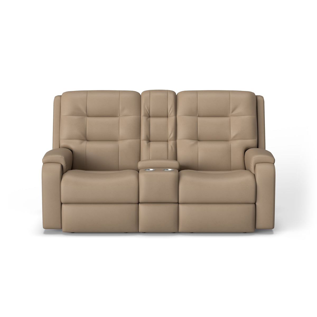 Arlo Transitional Leather Power Reclining Loveseat With Console & Power Headrests & Lumbar | Flexsteel