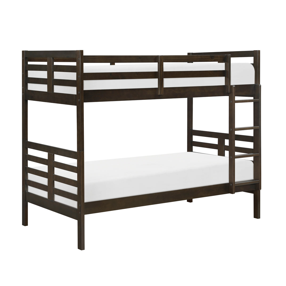 Twin over Twin Bunk Bed 1pc Classic Dark Brown Finish Youth Bedroom Furniture Durable Wood - sold by Home Elegance USA