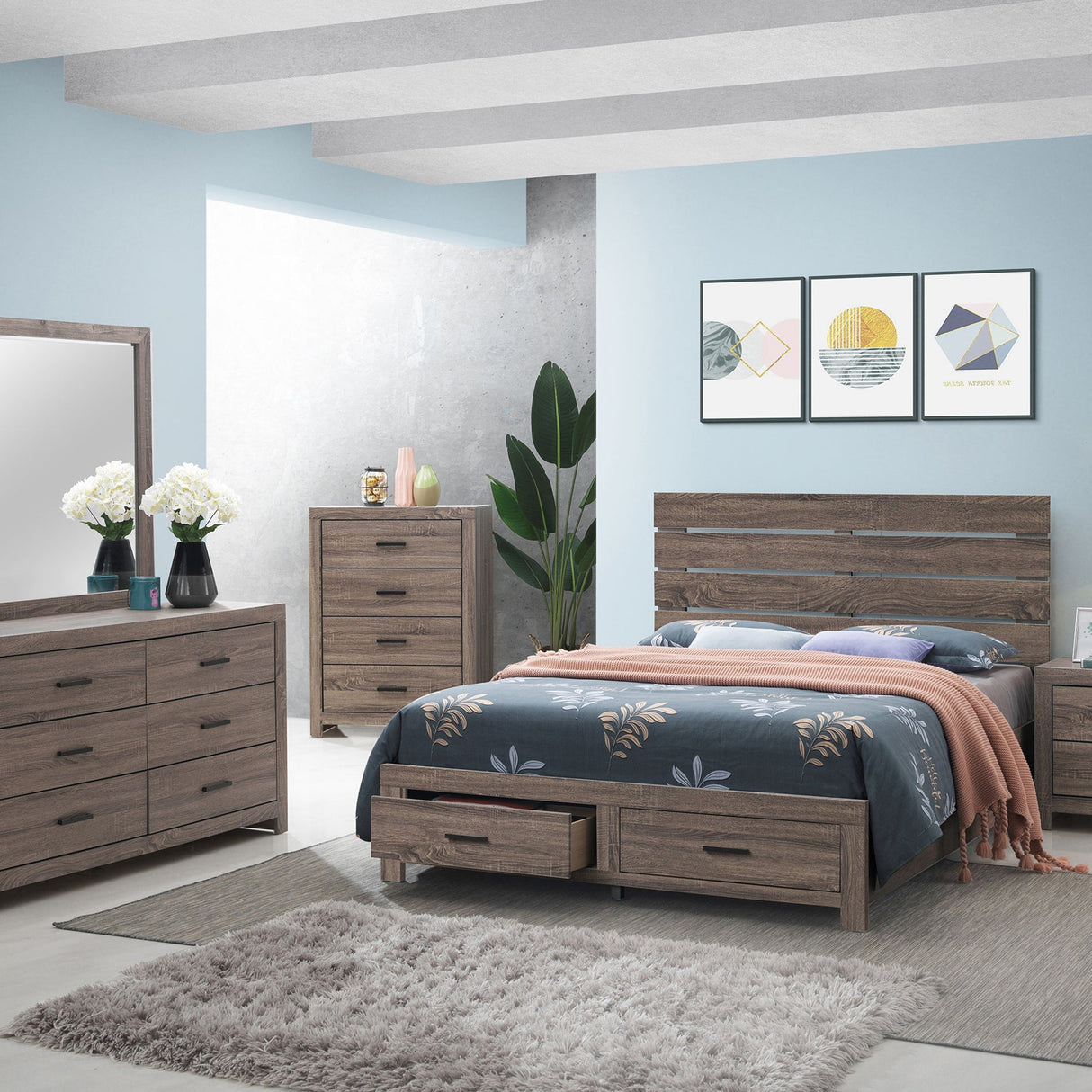 Sherwood Barrel Oak 5-piece Queen Bedroom Set - sold by Home Elegance USA