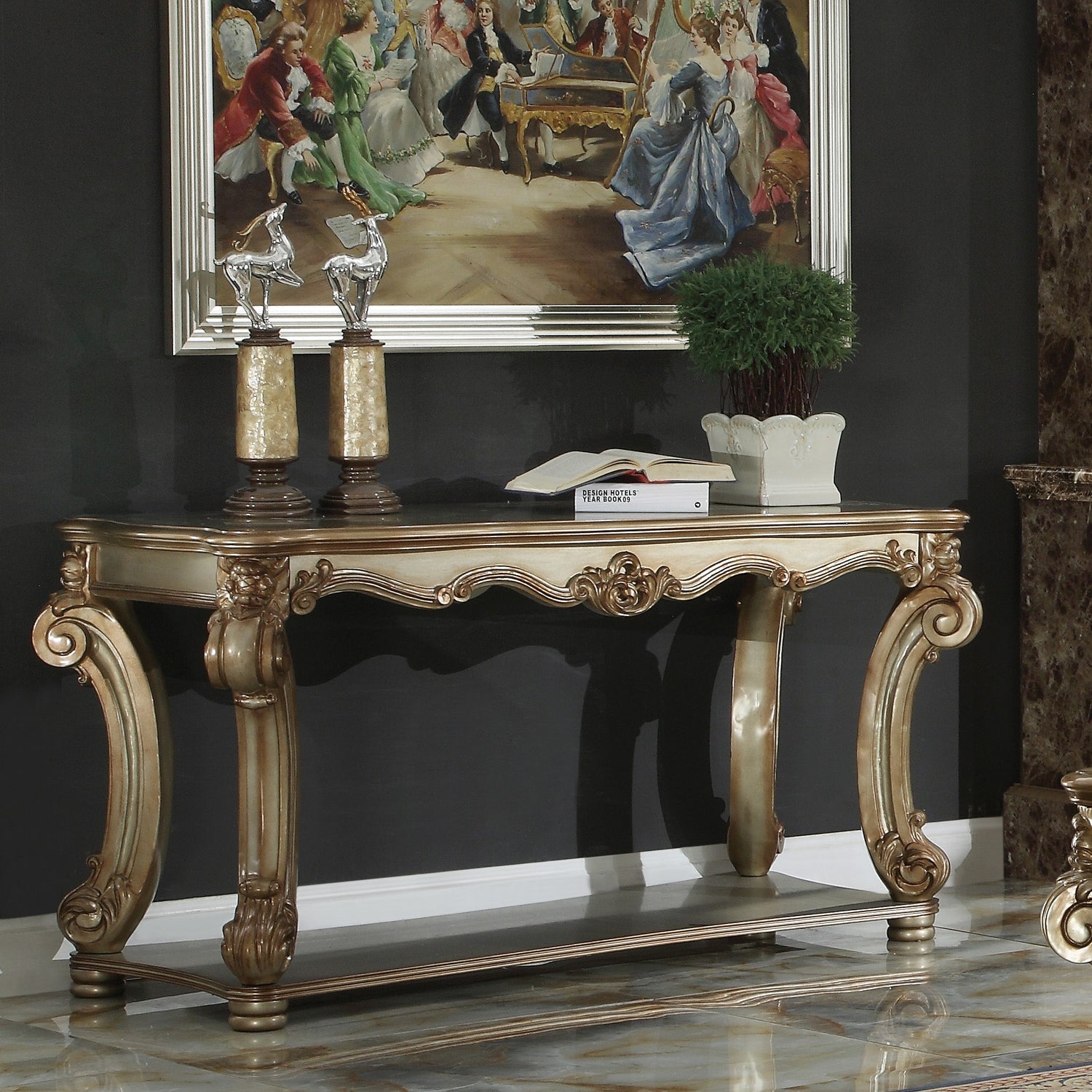 Acme - Vendome Sofa Table 83002B Gold Patina