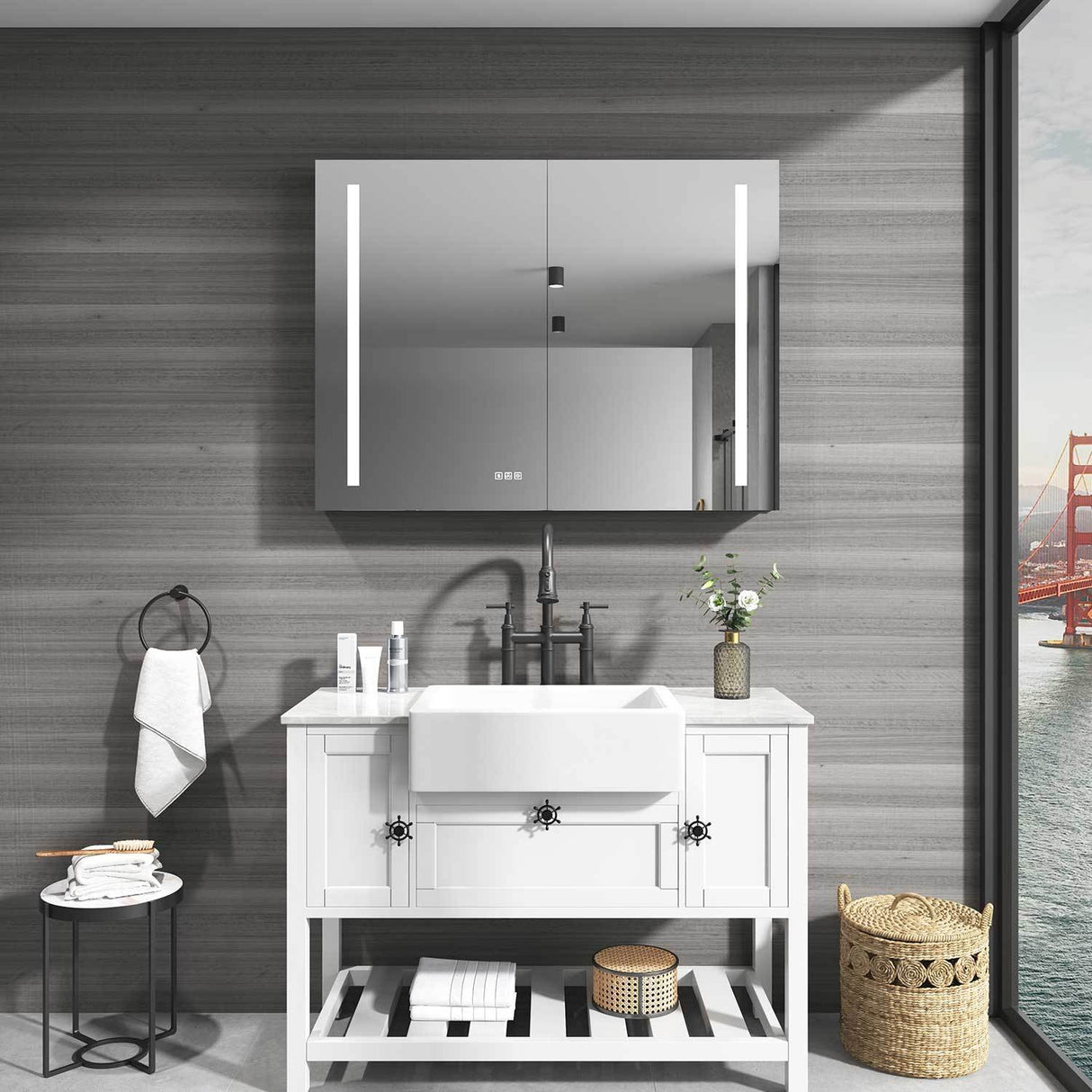 40in. W x 30 in. H LED Large Rectangular Aluminum Alloy Surface Mount Medicine Cabinet with Mirror | Home Elegance USA