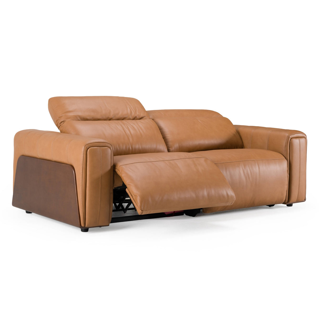 Sandstone - Modern Brown Leather Sofa w/ 2 Electric Recliners - View Image 1