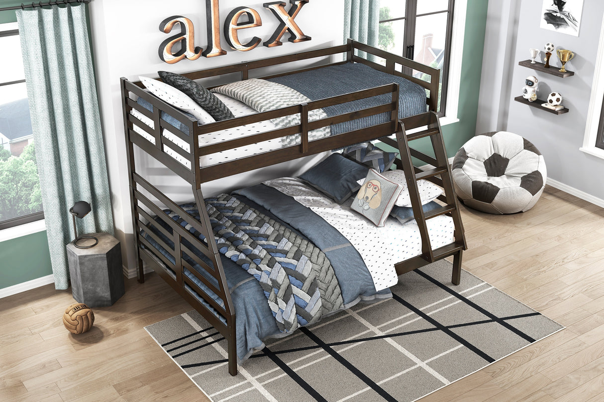 Twin over Full Bunk Bed 1pc Classic Dark Brown Finish Youth Bedroom Furniture Durable Wood - sold by Home Elegance USA