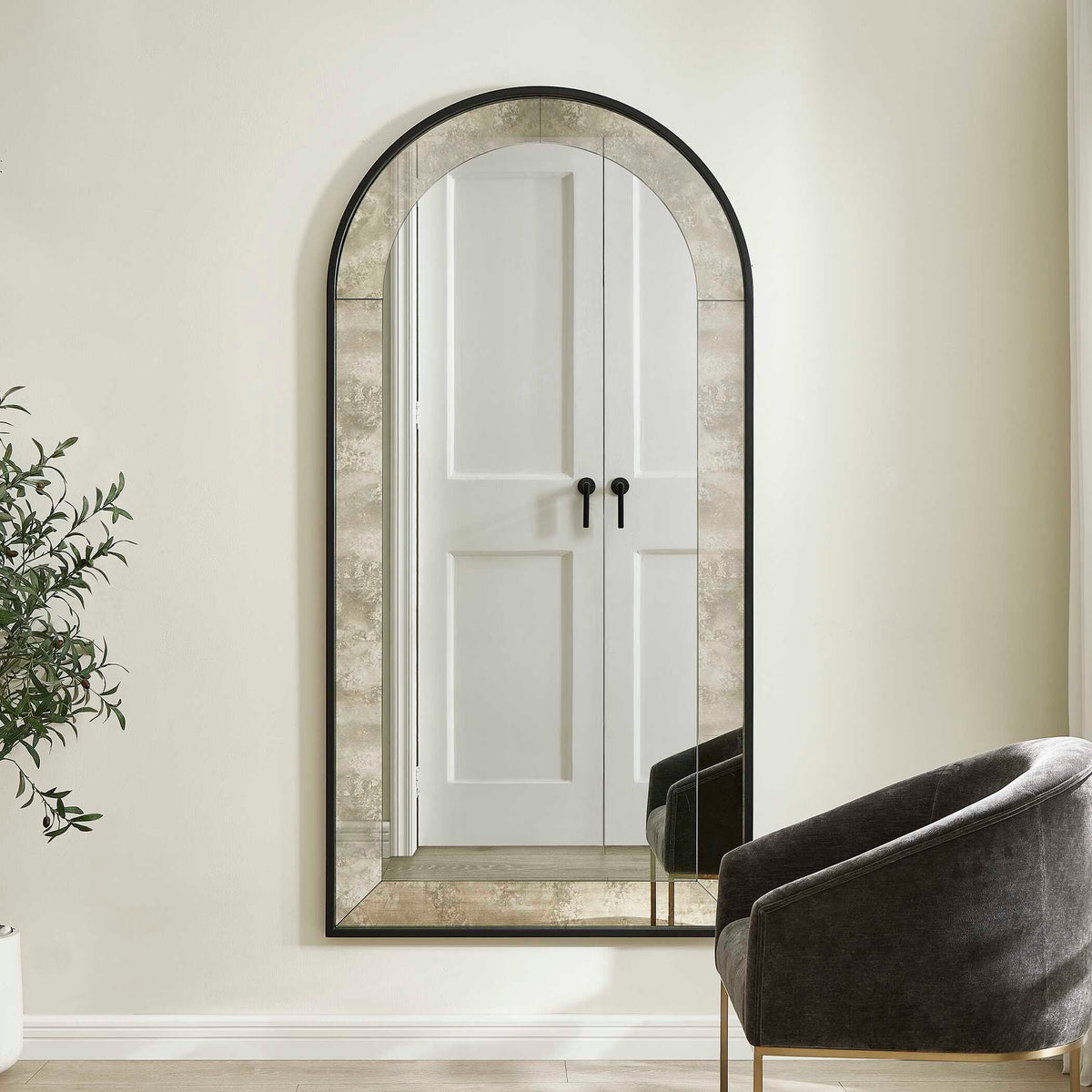 Marlowe Antique Arch Mirror - Black by Uttermost - View 2