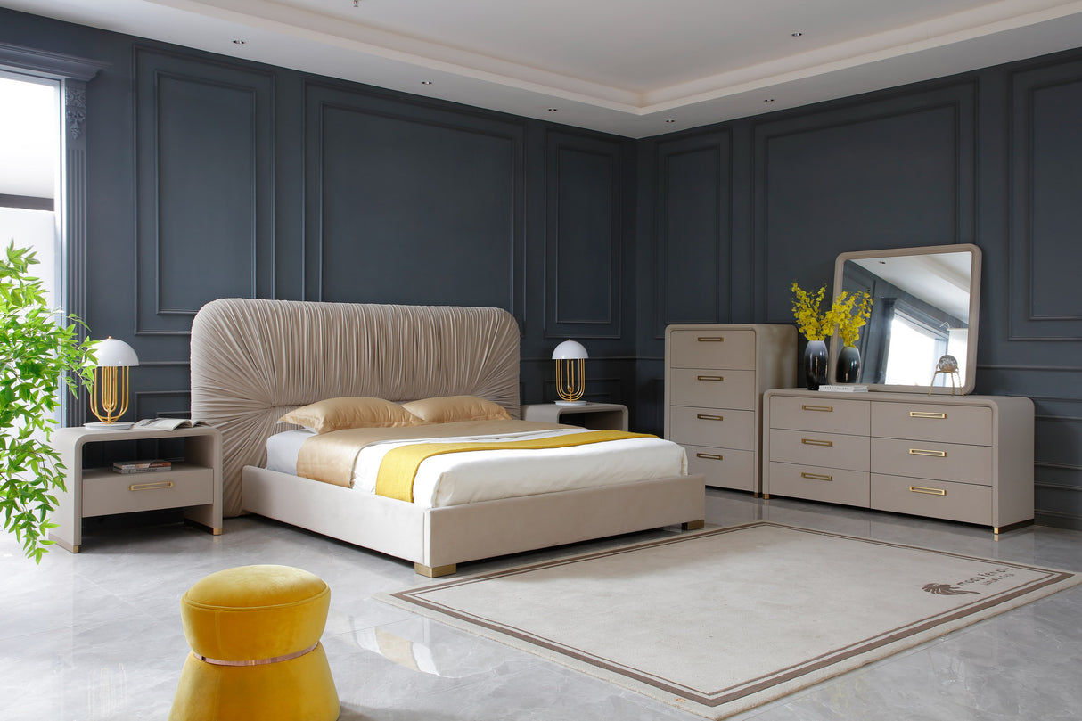 Eastern King Florence - Modern Beige Velvet + Shagreen Bedroom Set - View Image 1