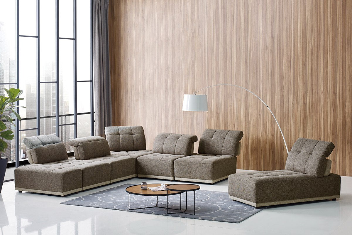 Ekron - Modern Brown & Beige Fabric Modular Sectional Sofa - View Image 1
