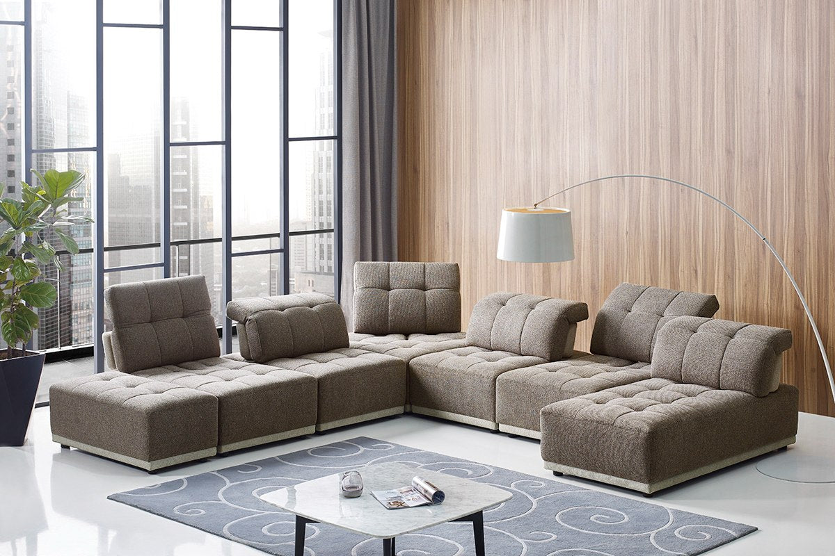 Ekron - Modern Brown & Beige Fabric Modular Sectional Sofa - View Image 1