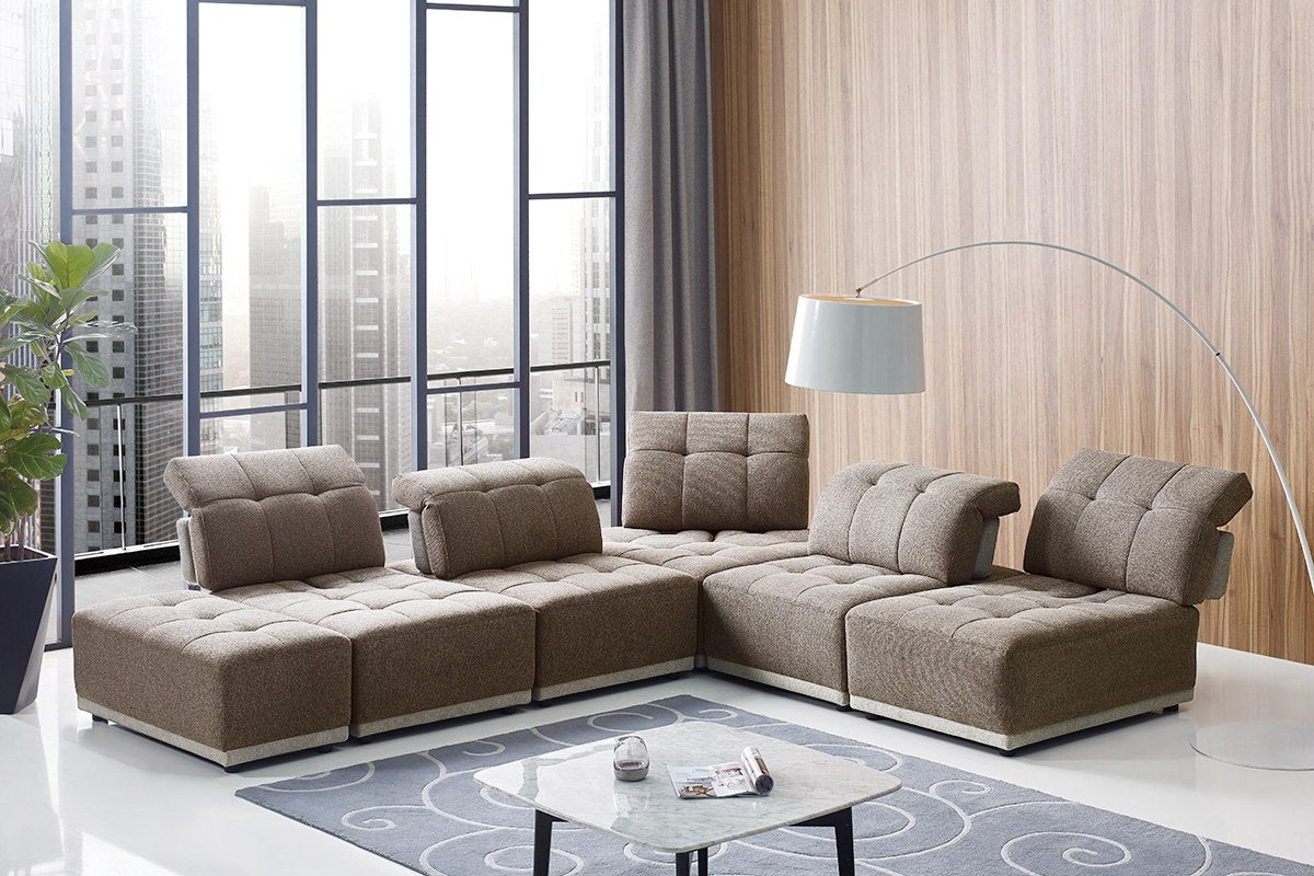 Ekron - Modern Brown & Beige Fabric Modular Sectional Sofa - View Image 1