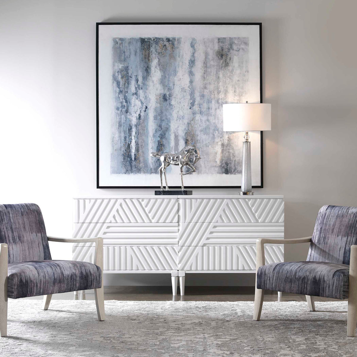 Watercolor Chenille Accent Chair Gray - Blue / Beige by Uttermost - View 7