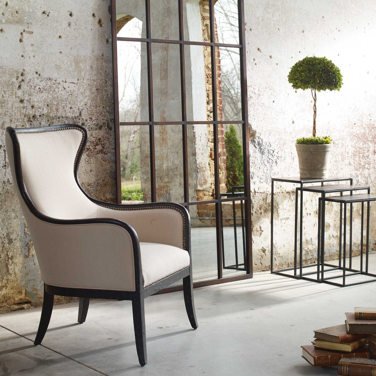 Sandy Wing Back Armchair Beige & Dark Brown - Beige / Dark Brown by Uttermost - View 13