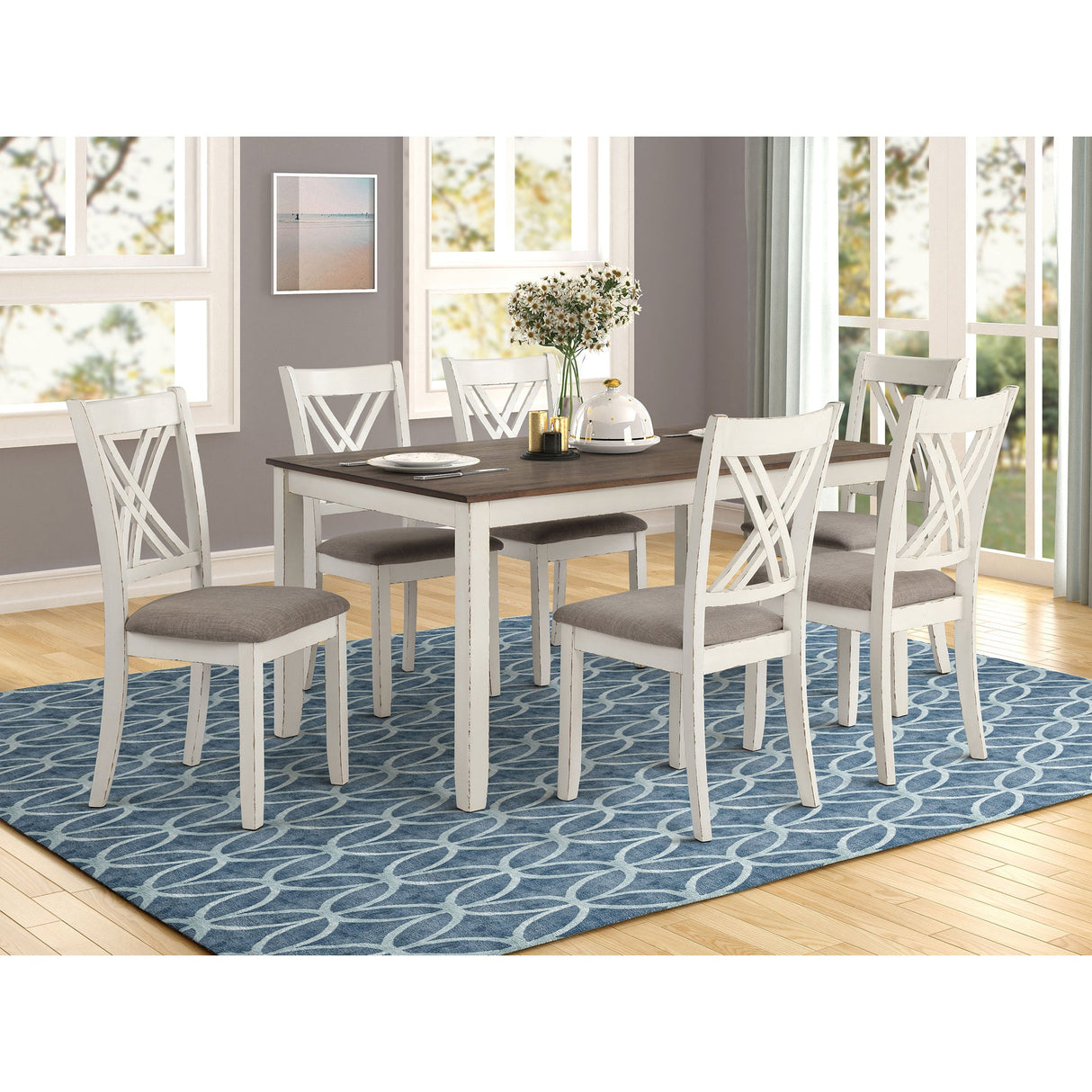 Ebers Chestnut and Vintage White 7-piece Dining Set - sold by Home Elegance USA