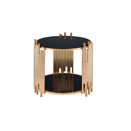Acme - Tanquin End Table 84492 Black Glass & Gold Finish