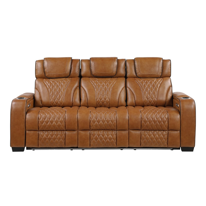 Brown leather recliner sofa with quilted pattern on a white background