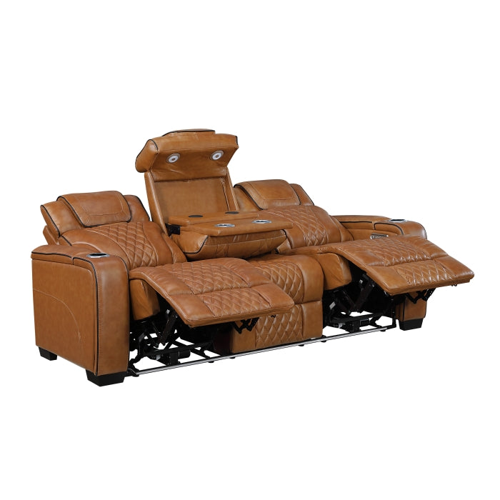 Brown leather recliner theater seat on a white background