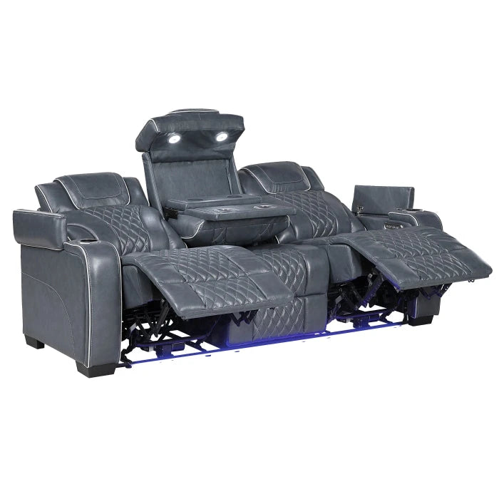 Apex Power Reclining Sofa with Massage, Heat, and LED Lights - Leather | Homelegance