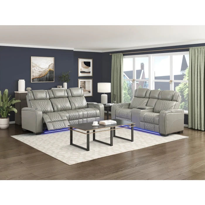Apex Power Reclining Sofa with Massage, Heat, and LED Lights - Leather | Homelegance