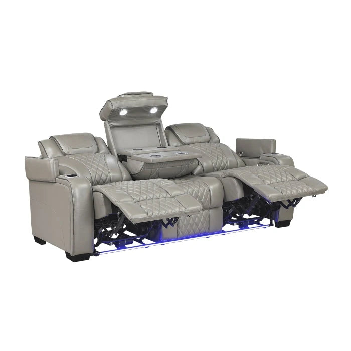 Apex Power Reclining Sofa with Massage, Heat, and LED Lights - Leather | Homelegance