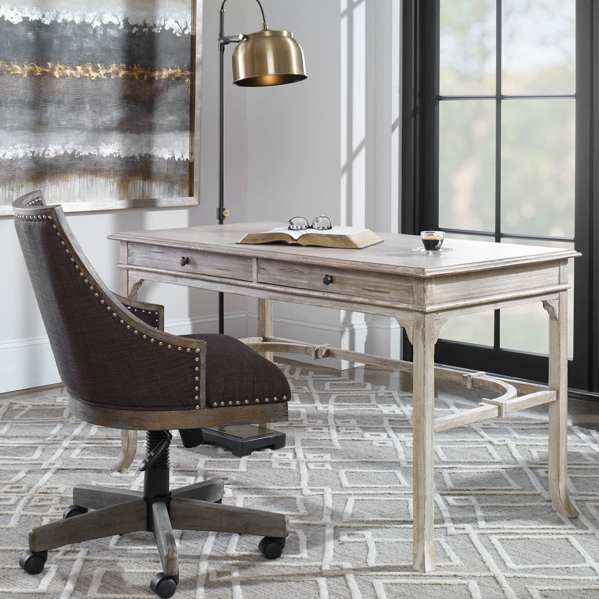 Bridgely Aged Writing Desk - Beige by Uttermost - View 2