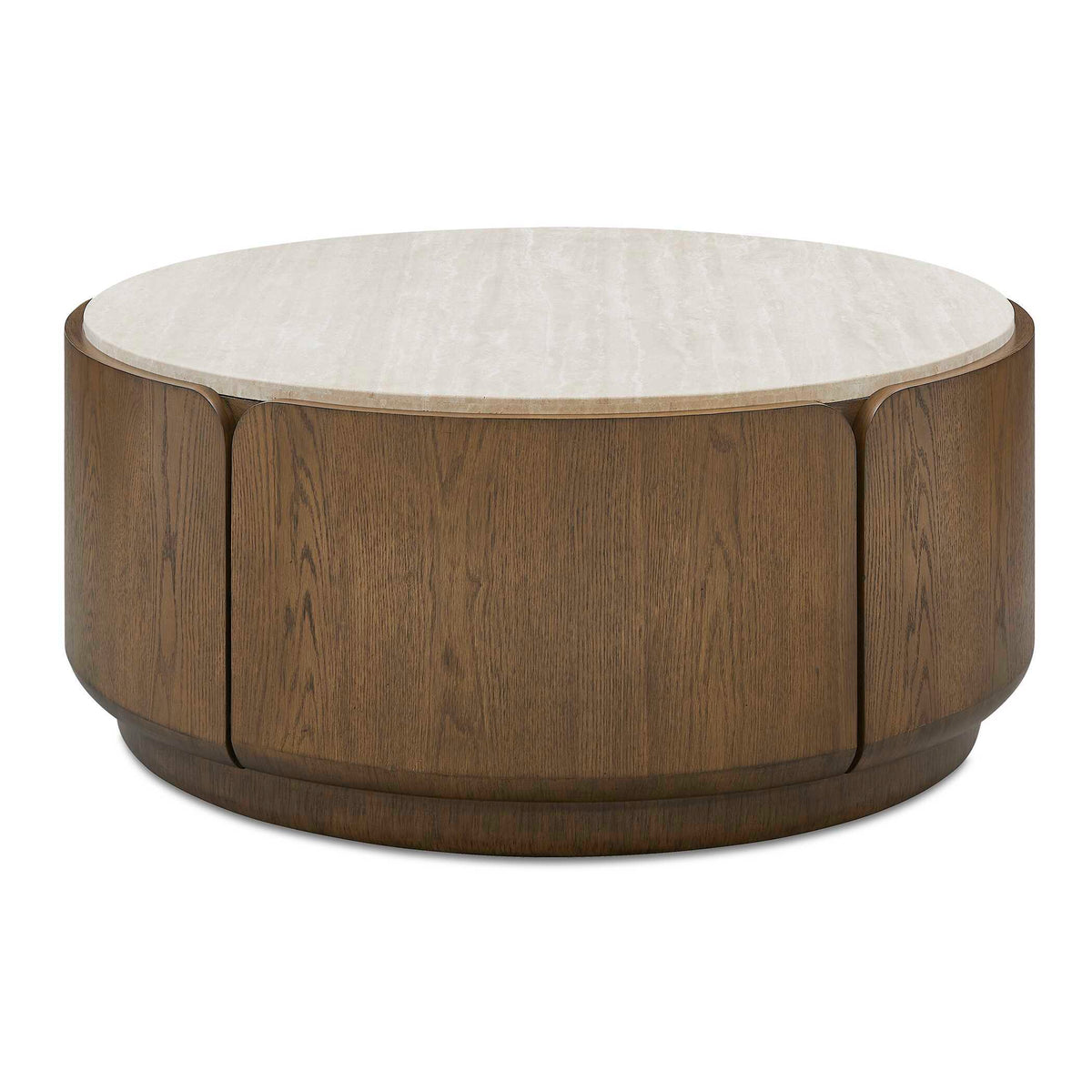 Tindall Round Travertine Coffee Table Brown / White / Woodtone - White / Dark Brown by Uttermost - View 1