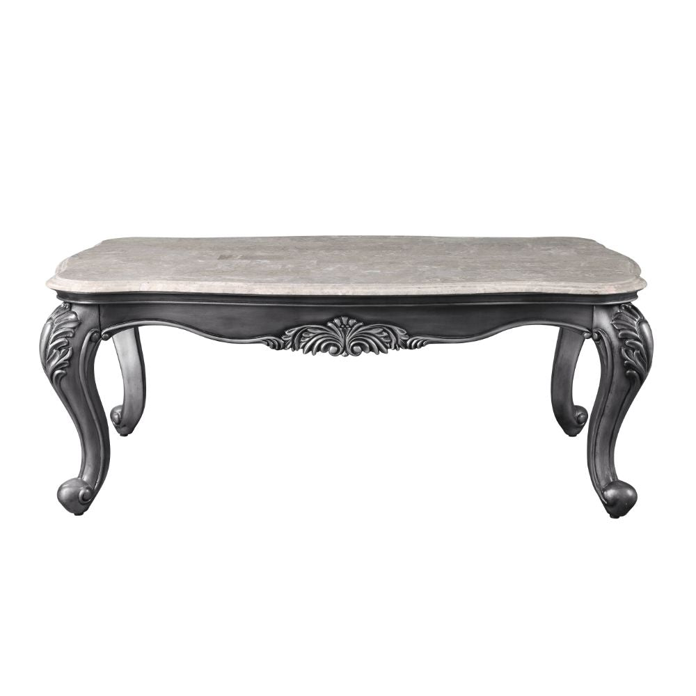 Ariadne Coffee Table 85345 Marble Top & Platinum Finish | Acme | Home Elegance USA