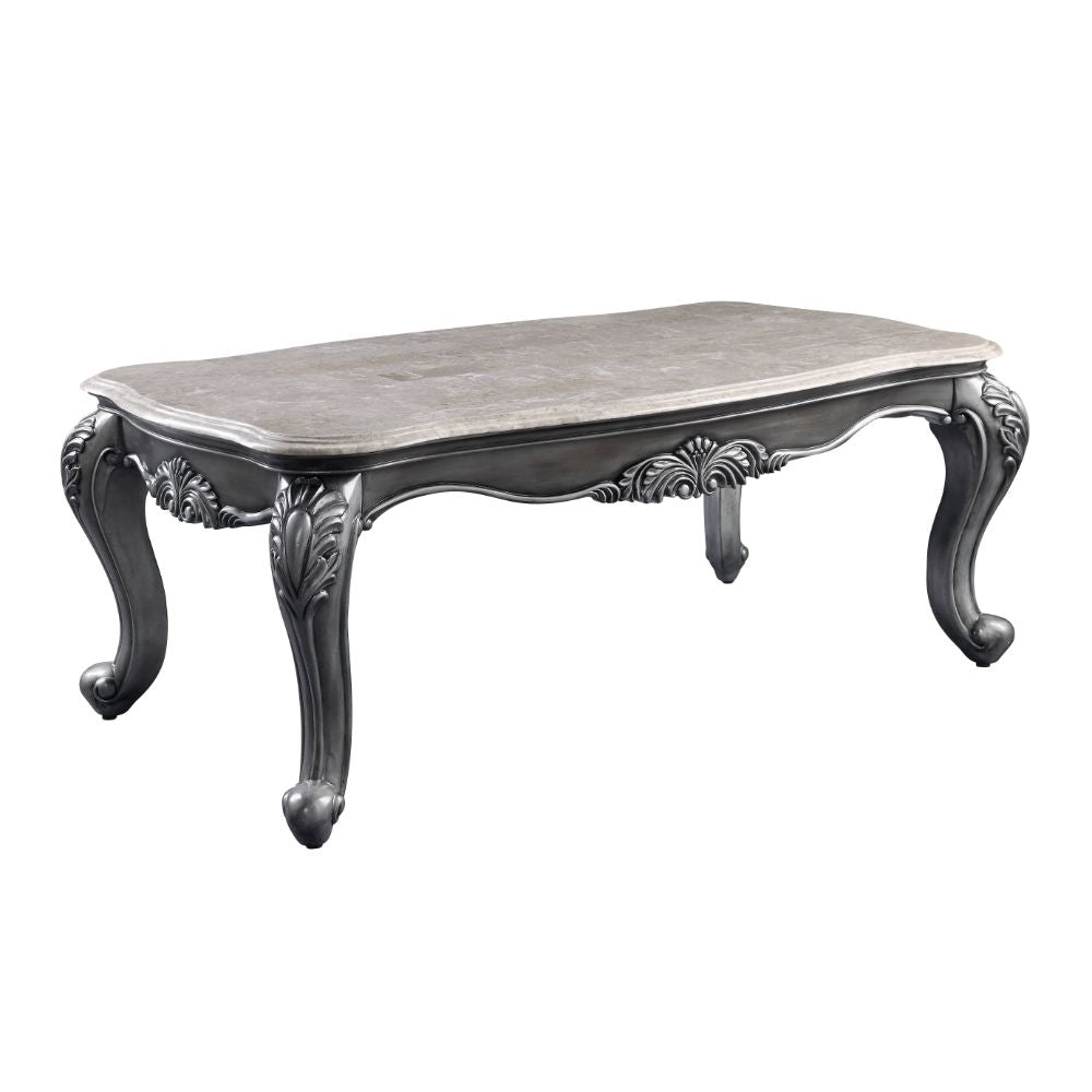 Ariadne Coffee Table 85345 Marble Top & Platinum Finish | Acme | Home Elegance USA