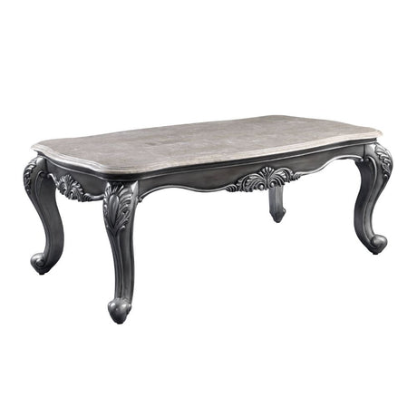 Ariadne Coffee Table 85345 Marble Top & Platinum Finish | Acme | Home Elegance USA