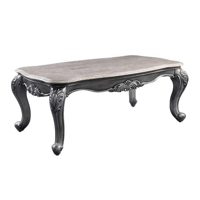 Ariadne Coffee Table 85345 Marble Top & Platinum Finish | Acme | Home Elegance USA