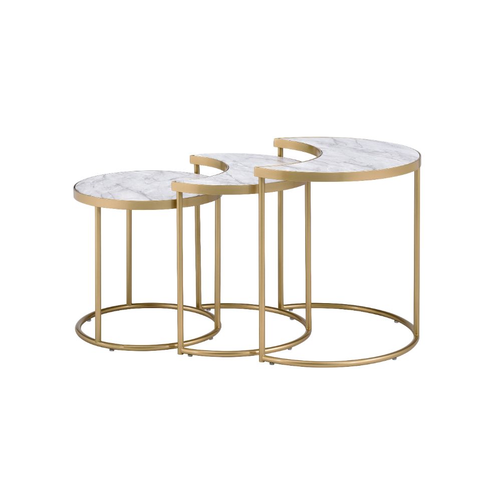 Anpay Nesting Table Set 85390 Faux Marble Top & Gold Finish | Acme | Home Elegance USA