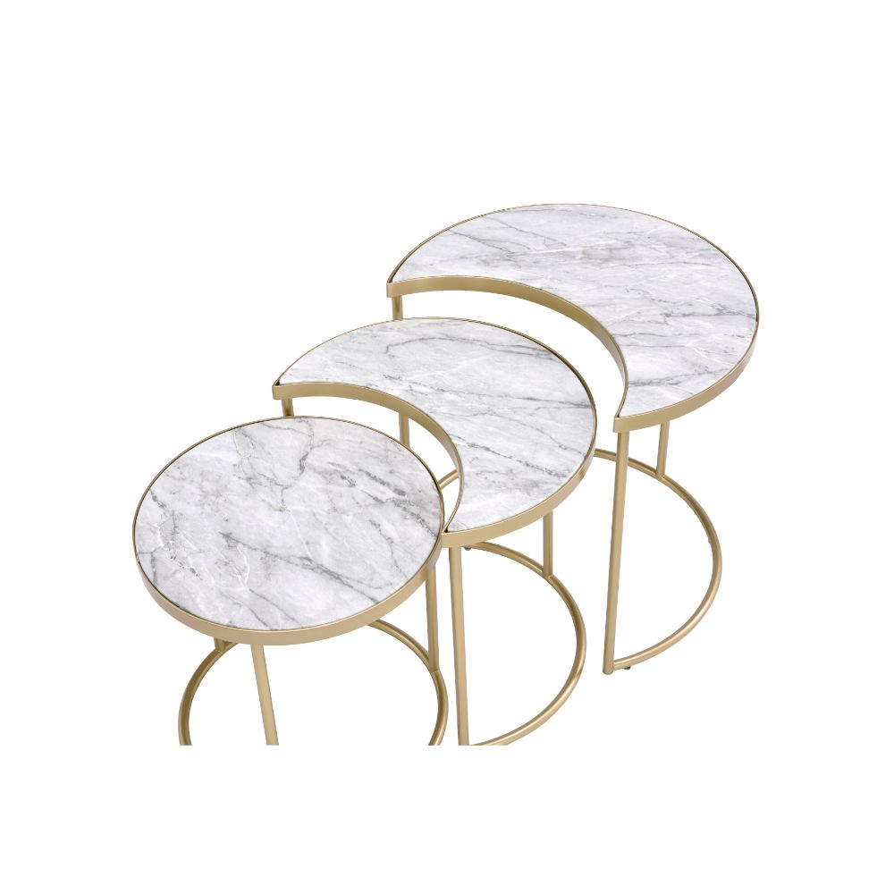 Anpay Nesting Table Set 85390 Faux Marble Top & Gold Finish | Acme | Home Elegance USA