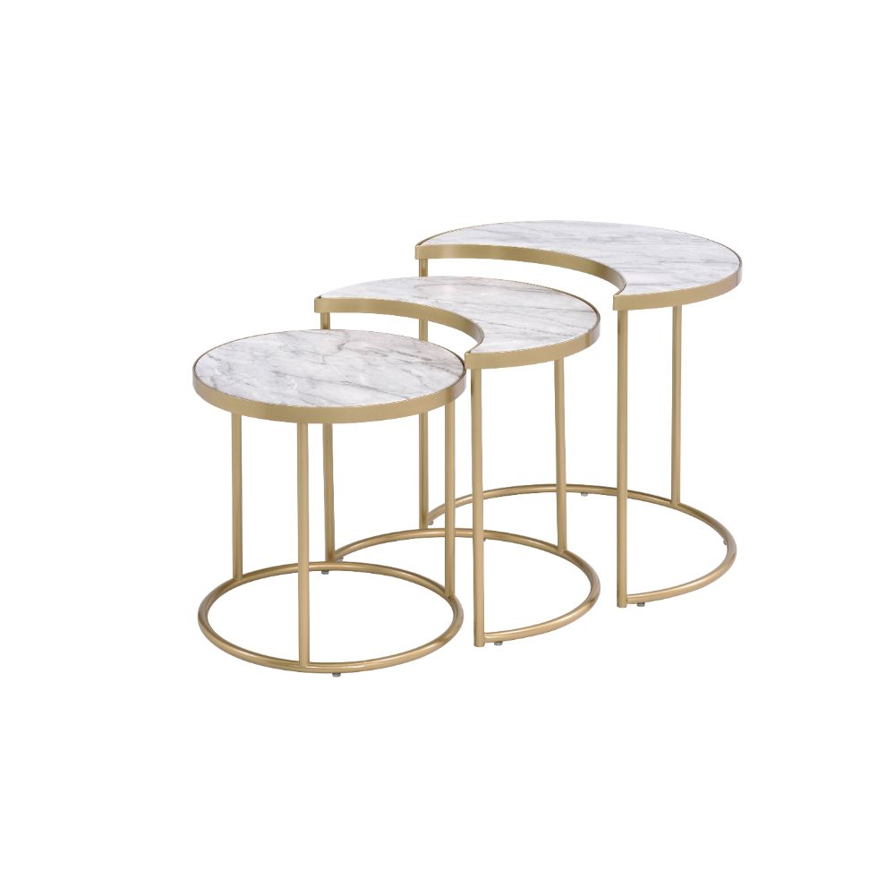 Anpay Nesting Table Set 85390 Faux Marble Top & Gold Finish | Acme | Home Elegance USA