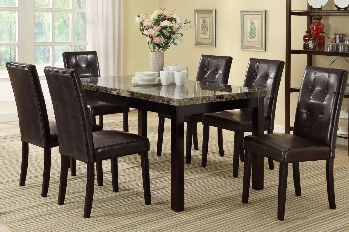 Faux Marble Table Top Upholstered chairs 7pc Dining set Dining Table and 6x Side Chairs Tufted Back Chair - sold by Home Elegance USA