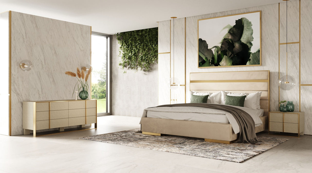 Cartier Modern Beige Velvet & Brushed Brass Bedroom Set – VIG Furniture - Home Elegance USA