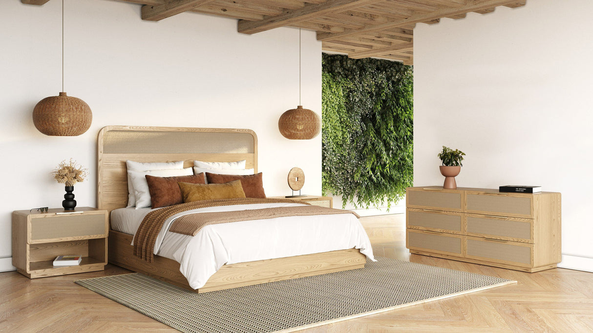 Gavin Modern Natural Ash & Rattan 4-Piece Bedroom Set – VIG Furniture